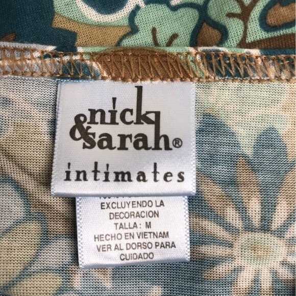 Nick and Sarah Intimates Floral Nightgown Chemise Slip Blue Brown Women Medium - Picture 6 of 12